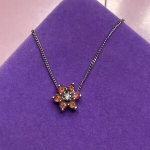 💛 10k White Gold Flower Pink Tourmaline & Diamond Necklace